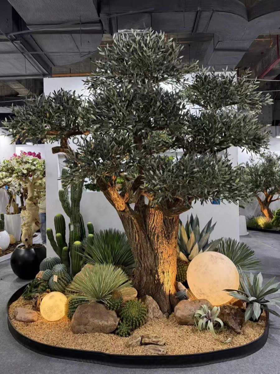 Large artificial olive tree display